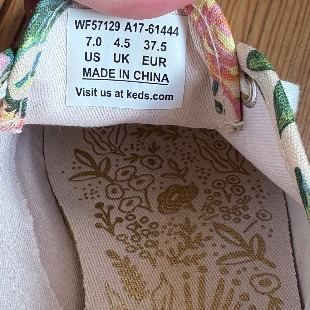 Keds x Rifle Paper Co. pink green floral low top lace womens sneakers SIZE 7
