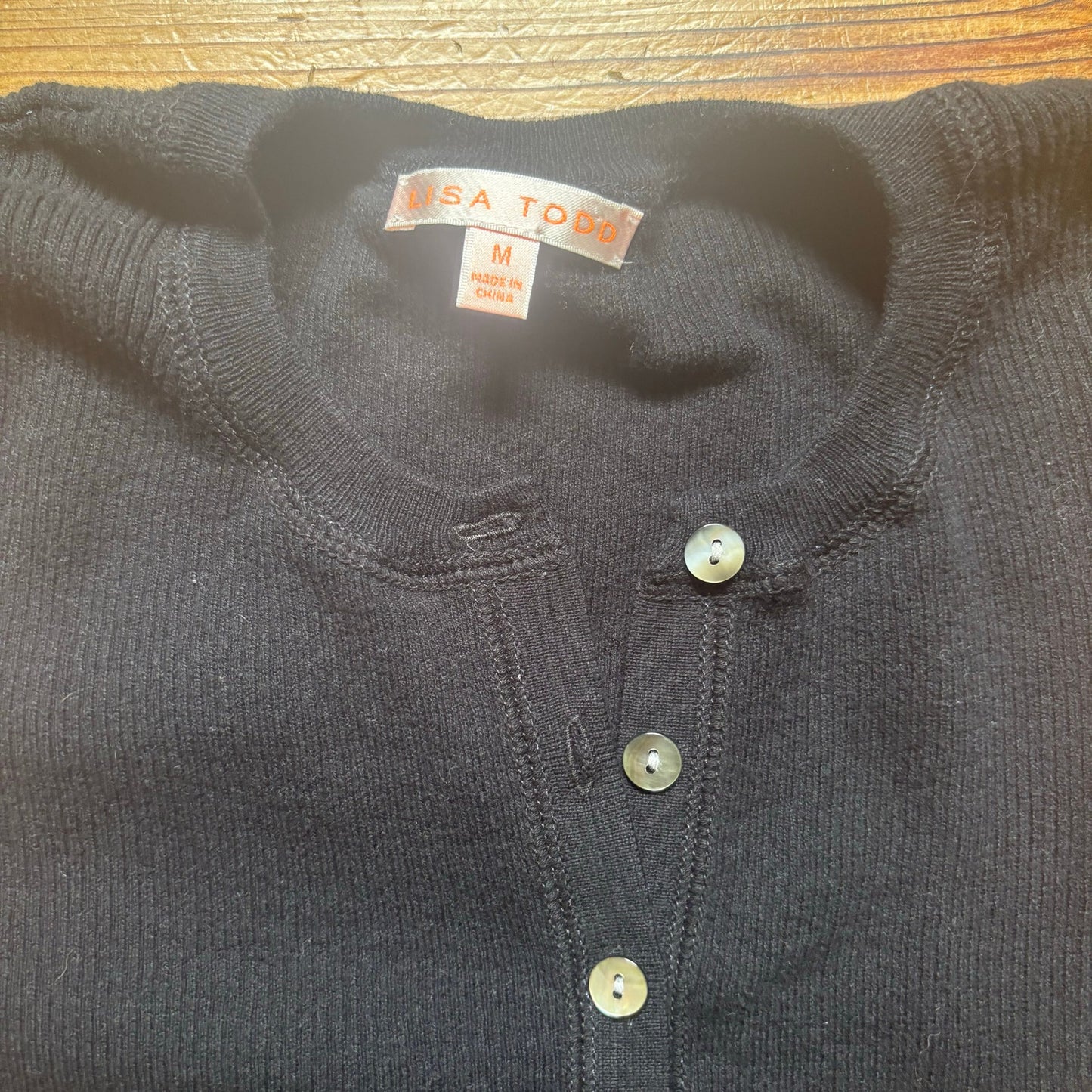 Lisa Todd black colorful sleeve henley ribbed long sleeve shirt SIZE M