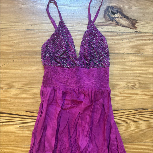 NWT Khush dark pink beaded bustier adjustable strap maxi dress SIZE S