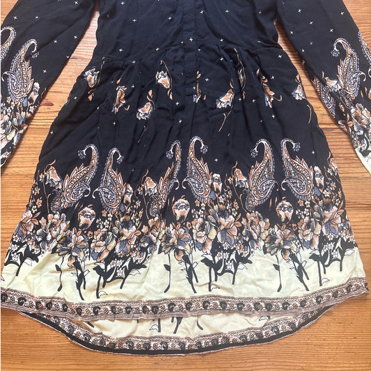 Free People Sierra Valley black floral long sleeve dress SIZE XS
