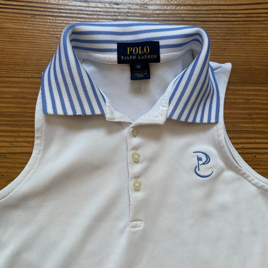 Polo Ralph Lauren white blue striped collar sleeveless golf tank SIZE 6