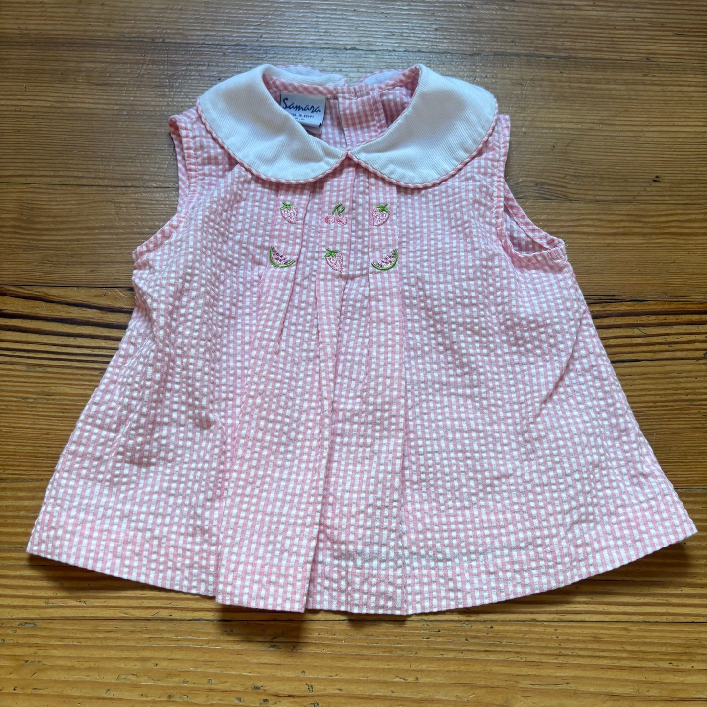 Samara pink white gingham fruit embroidered seersucker collar shirt SIZE 5