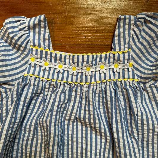 Good Lad blue white striped daisy floral applique short sleeve shirt SIZE 4