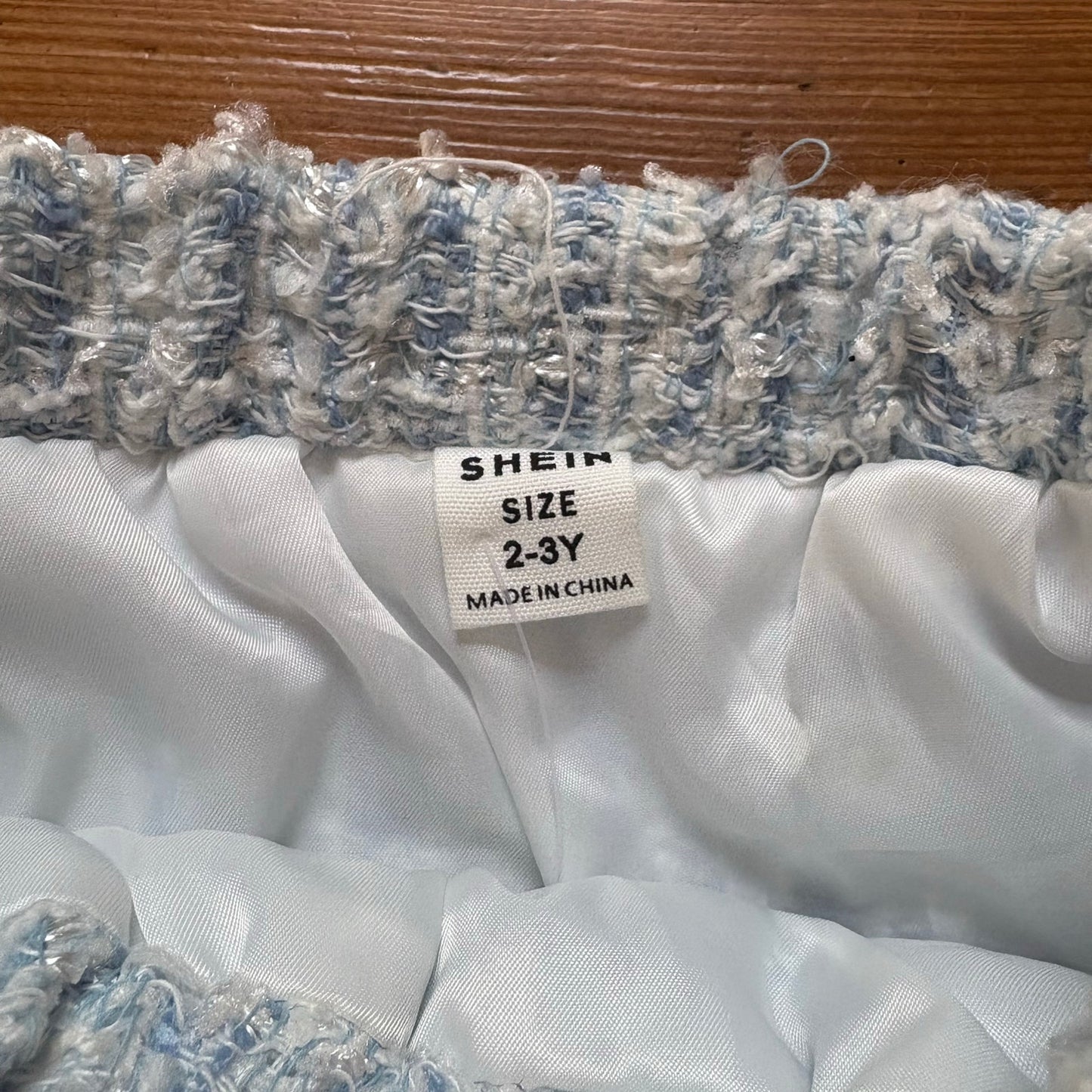 NWT Shein light blue white tweed elastic waistband toddler skirt SIZE 2-3