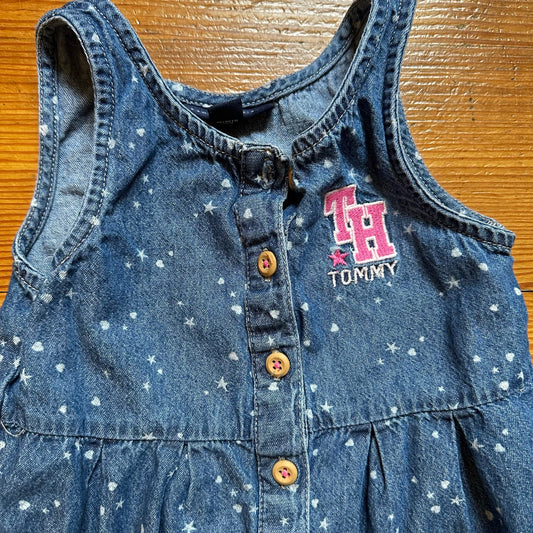 Tommy Hilfiger jean sleeveless pink emblem long pant romper SIZE 18M