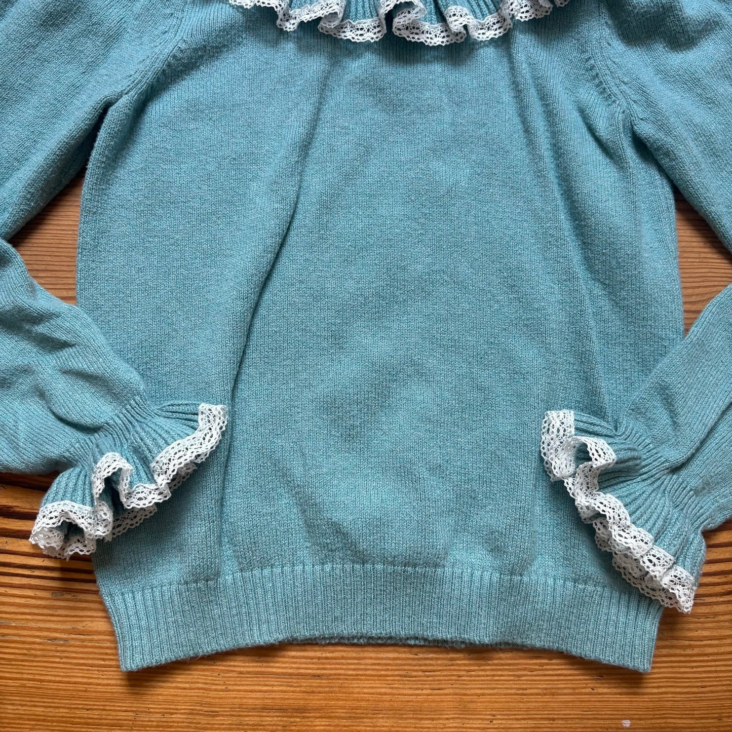 Janie and Jack teal blue knit ruffle collar long sleeve sweater SIZE 6