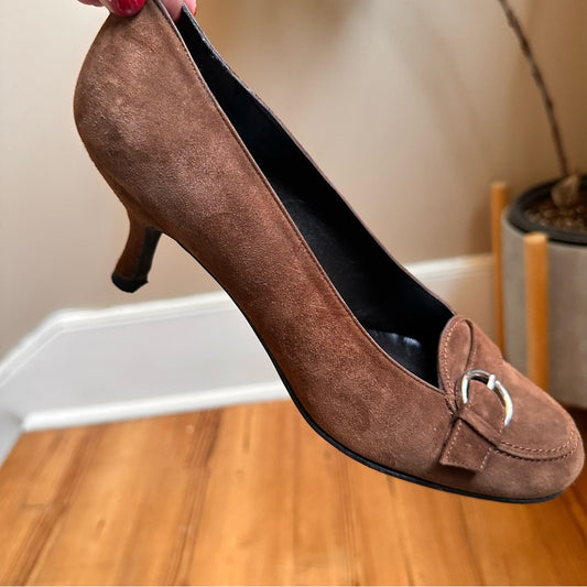 Stuart Weitzman brown suede leather kitten heel pump SIZE 7.5