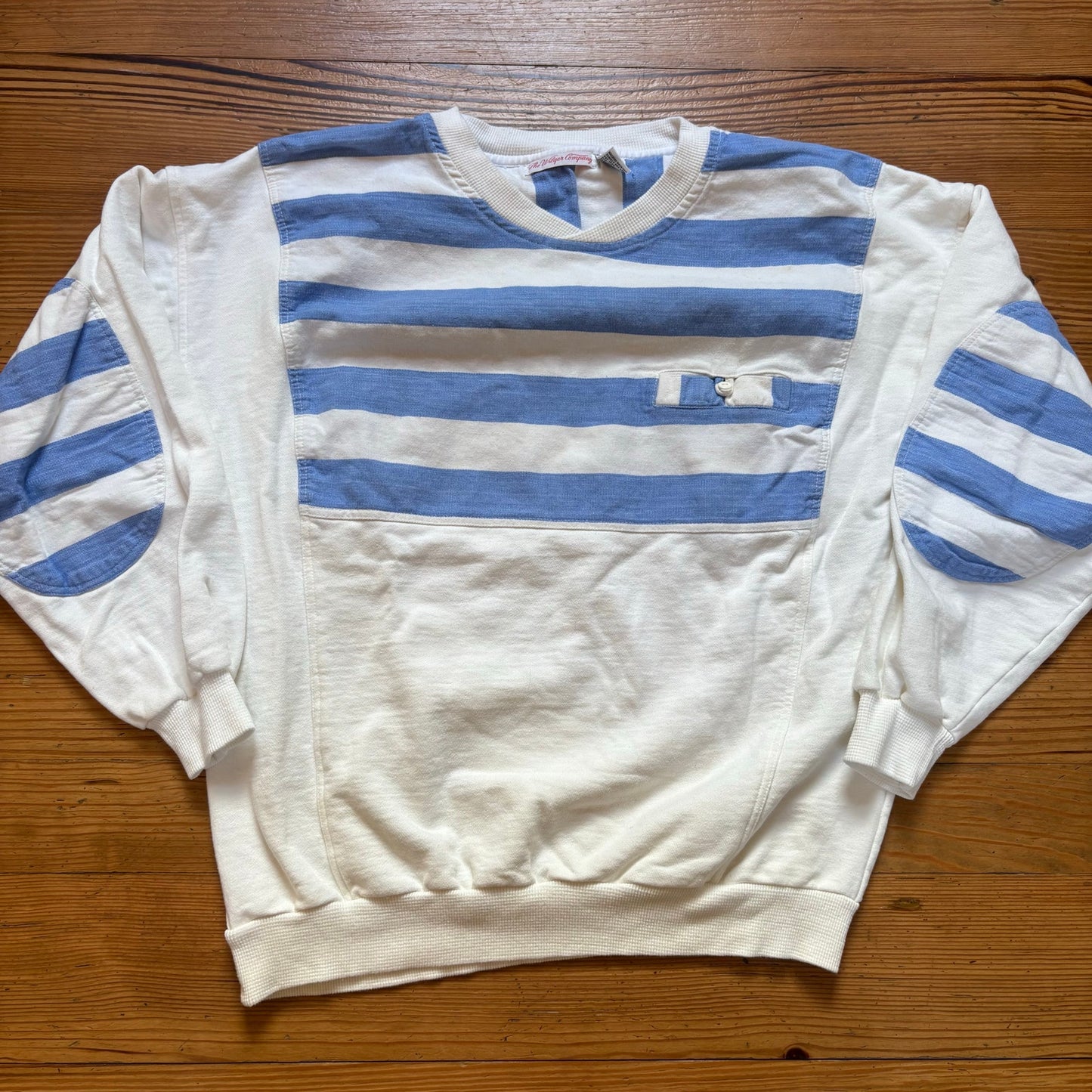 The Wilger Company vintage blue white striped nautical crew sweatshirt SIZE L