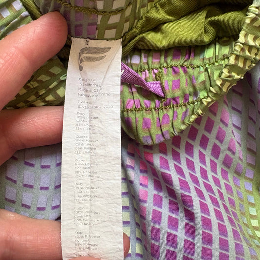 Fabletics green purple geometric lined running active shorts SIZE M