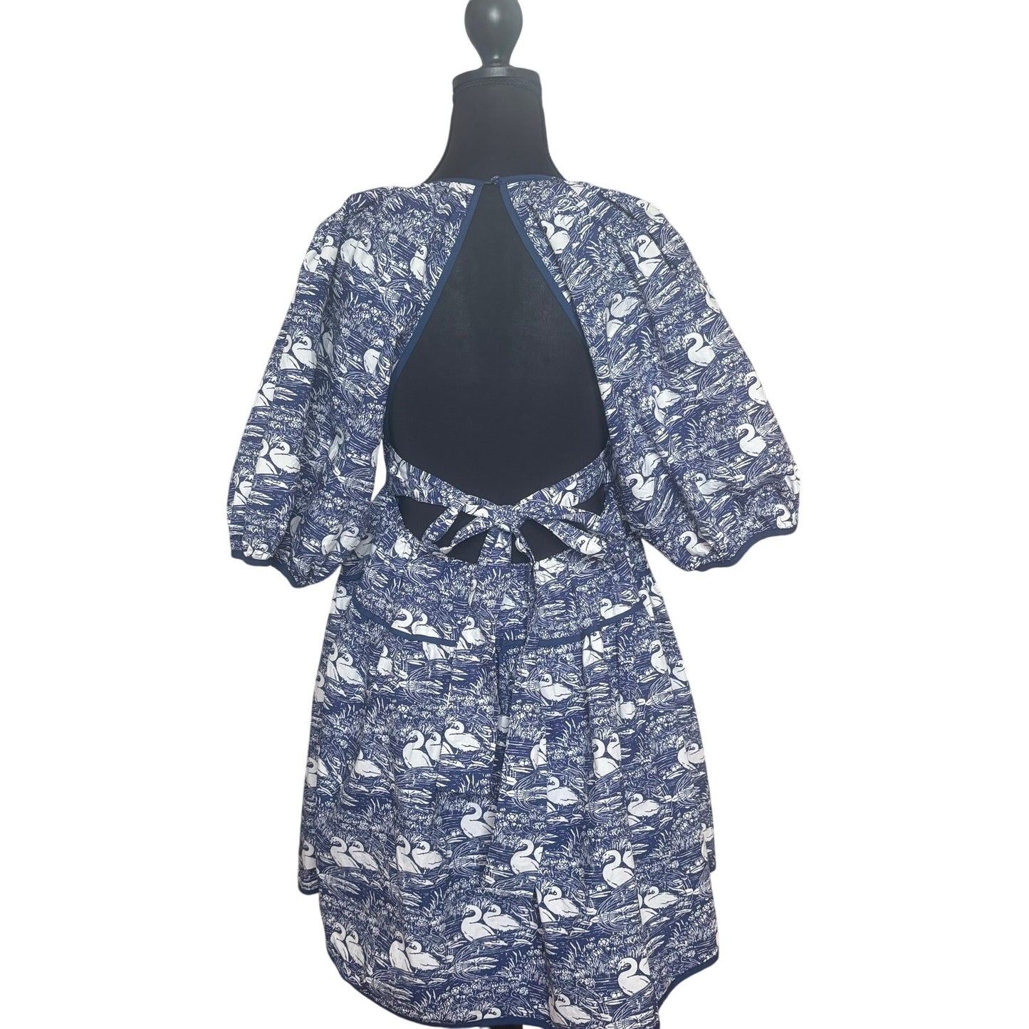 Laura Ashley & Urban Outfitters blue swan puff sleeve tiered mini dress SIZE M