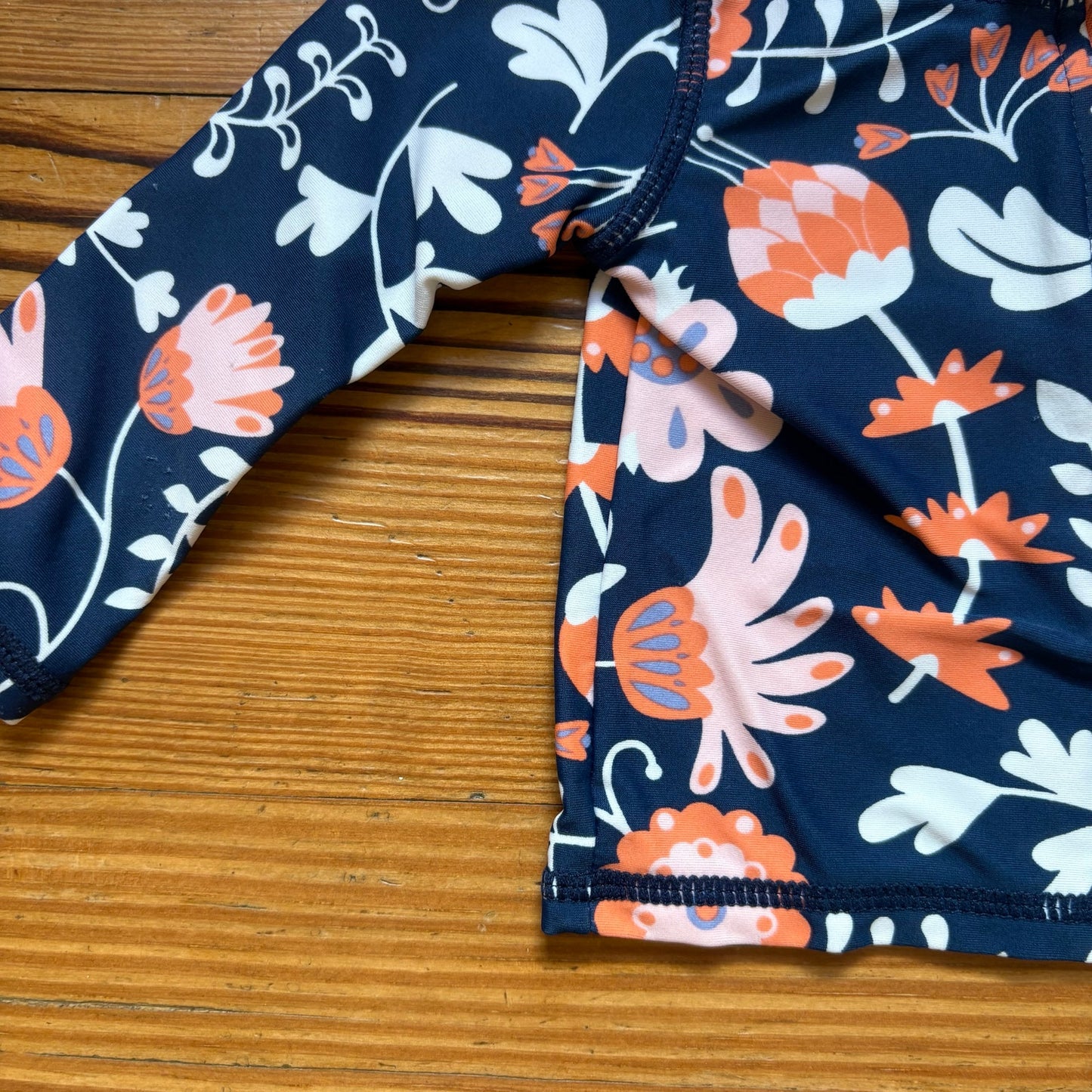 Ruffle Butts navy blue pink floral rashguard baby swim top SIZE 3-6M