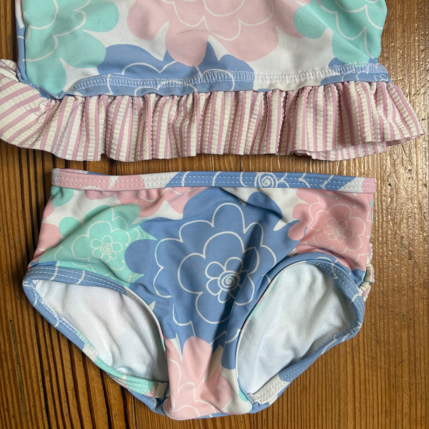 Ruffle Butts blue green florals two piece rashguard baby swimsuit SIZE 12-18M