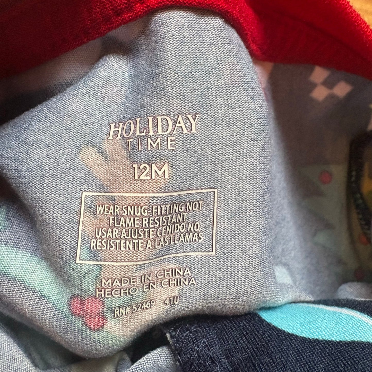 Holiday Time dark blue Christmas long sleeve pant zip bodysuit pajamas SIZE 12M
