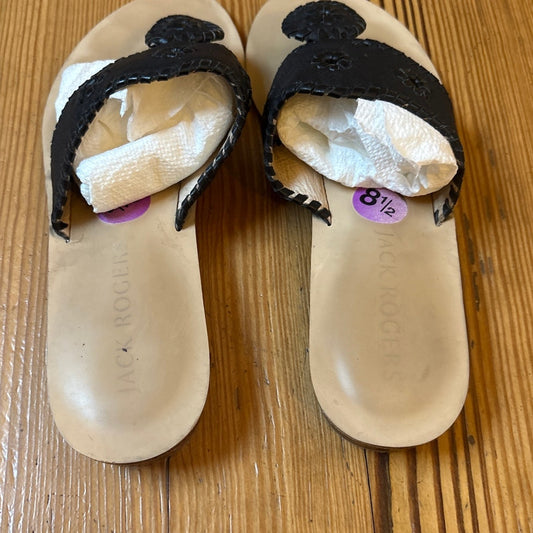 Jack Rogers black leather beige sole classic thong women's sandal SIZE 8.5