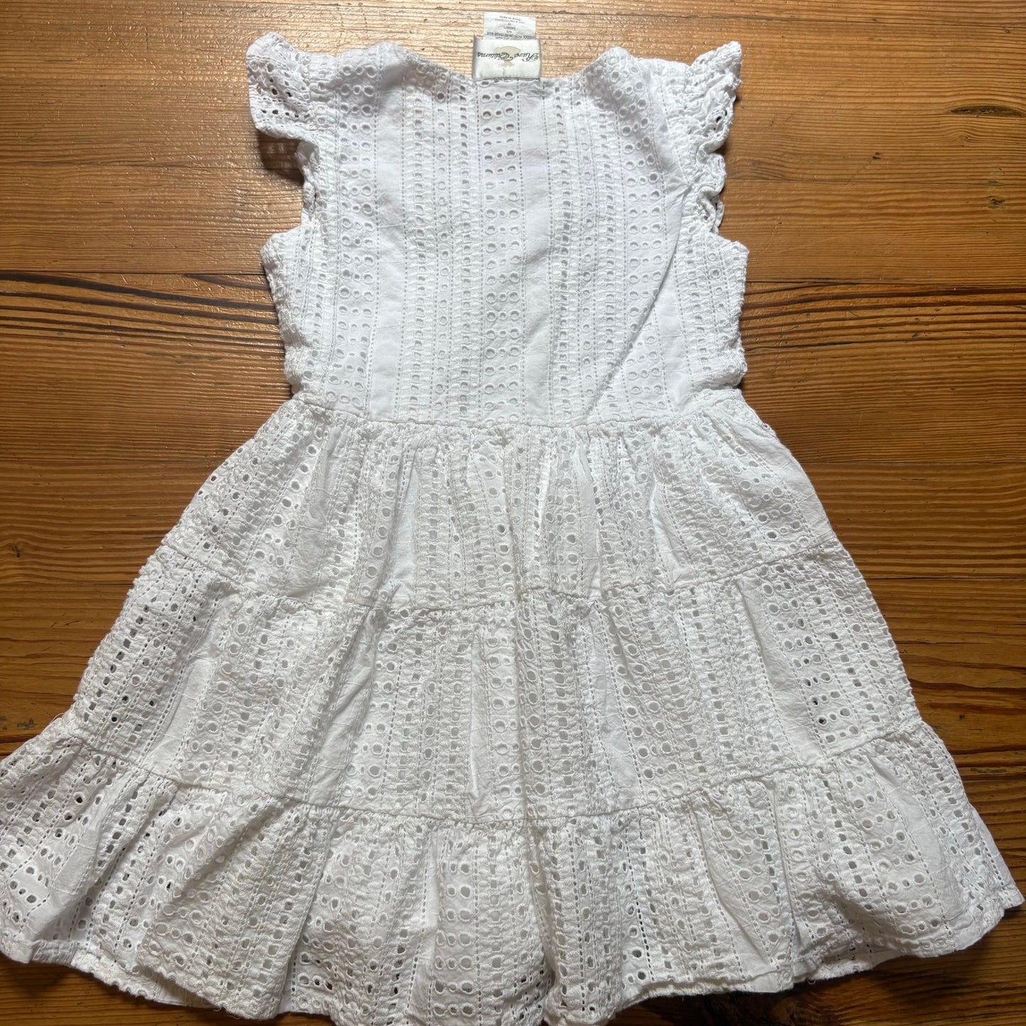 Rare Editions white eyelet ruffle sleeve button up girls dress SIZE 10