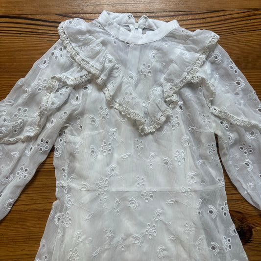 Urban Outfitters white ruffle eyelet cottage long sleeve dress SIZE 4