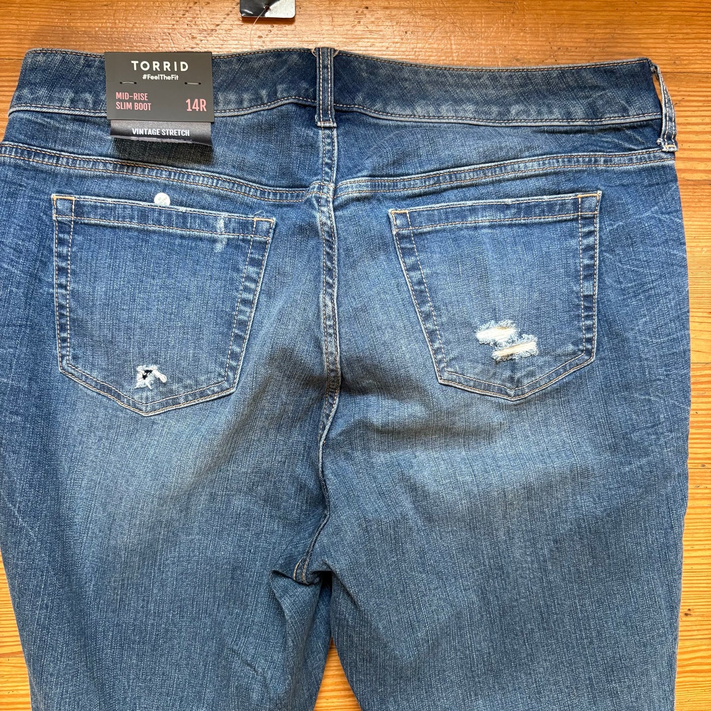 NWT Torrid medium distressed wash mid rise slim boot jeans SIZE 14