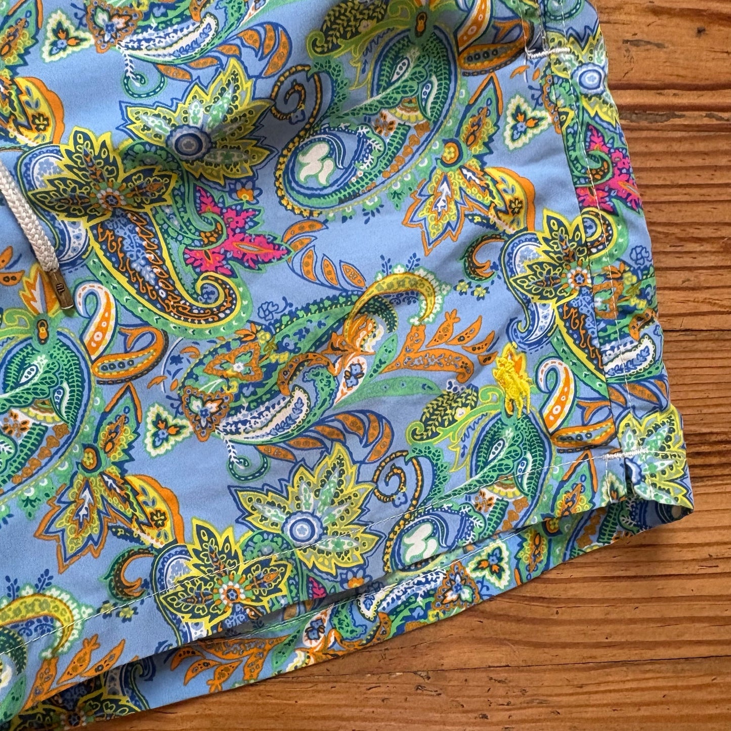 Polo Ralph Lauren blue green paisley floral lined mens swimsuit SIZE S