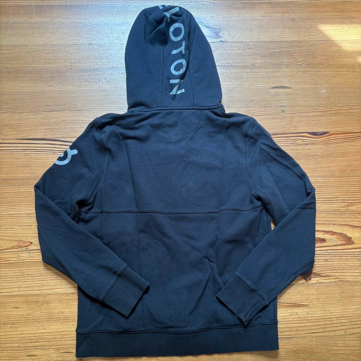 Fourlaps Peloton black gray lettering full zip mens hooded sweater SIZE L