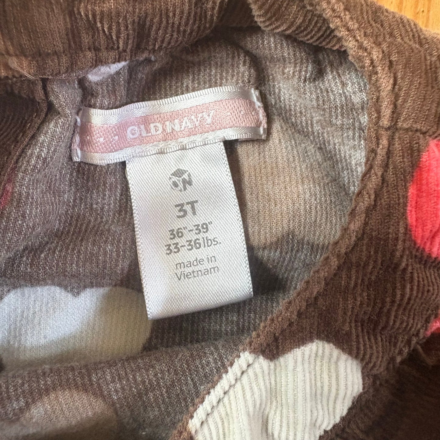 Old Navy 90s brown pink heart corduroy long sleeve dress SIZE 3T