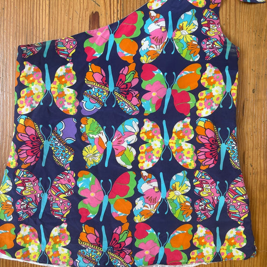 Lilly Pulitzer silk blue colorful butterflies one shoulder tie blouse SIZE 0