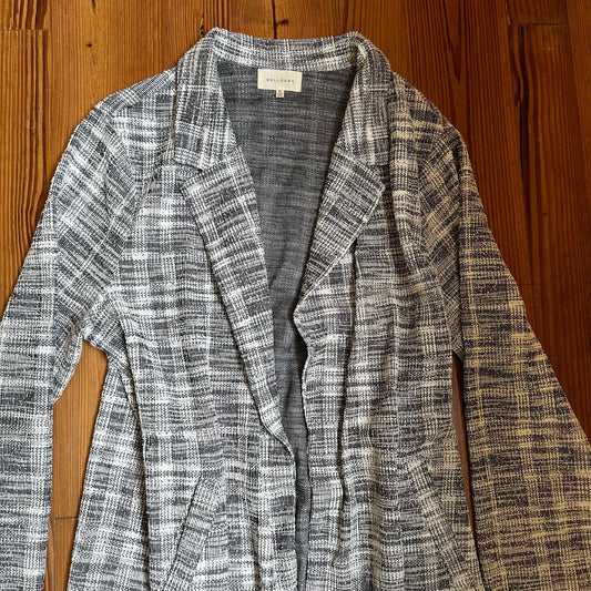 Melloday gray white long trench collar open cardigan SIZE XL