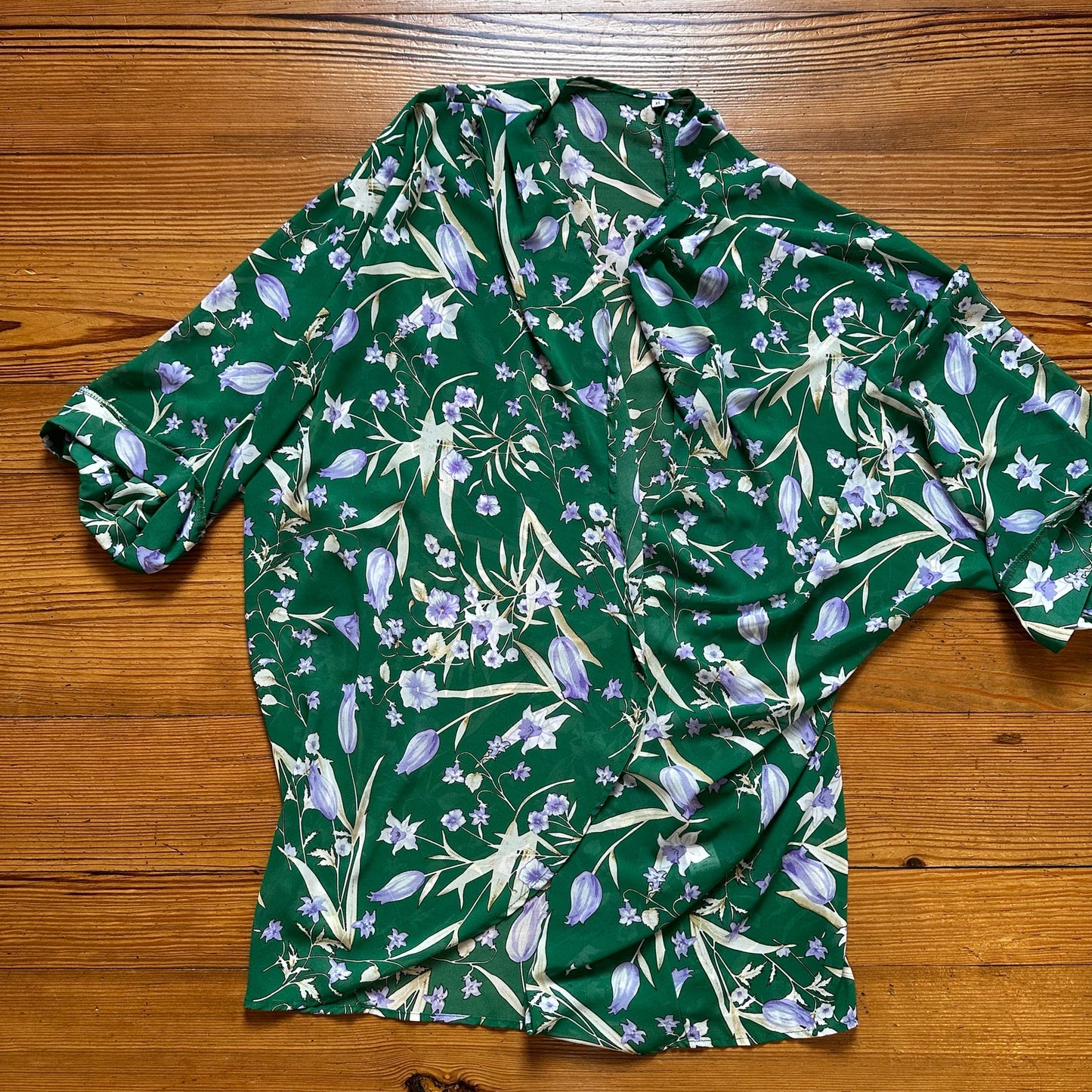 Shein green floral sheer open front coverup SIZE XL