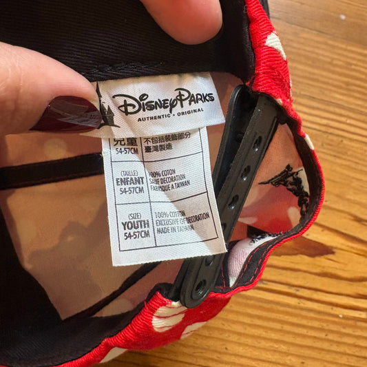 Disney Minnie Mouse red white polka dot black ear bow baseball cap SIZE OS