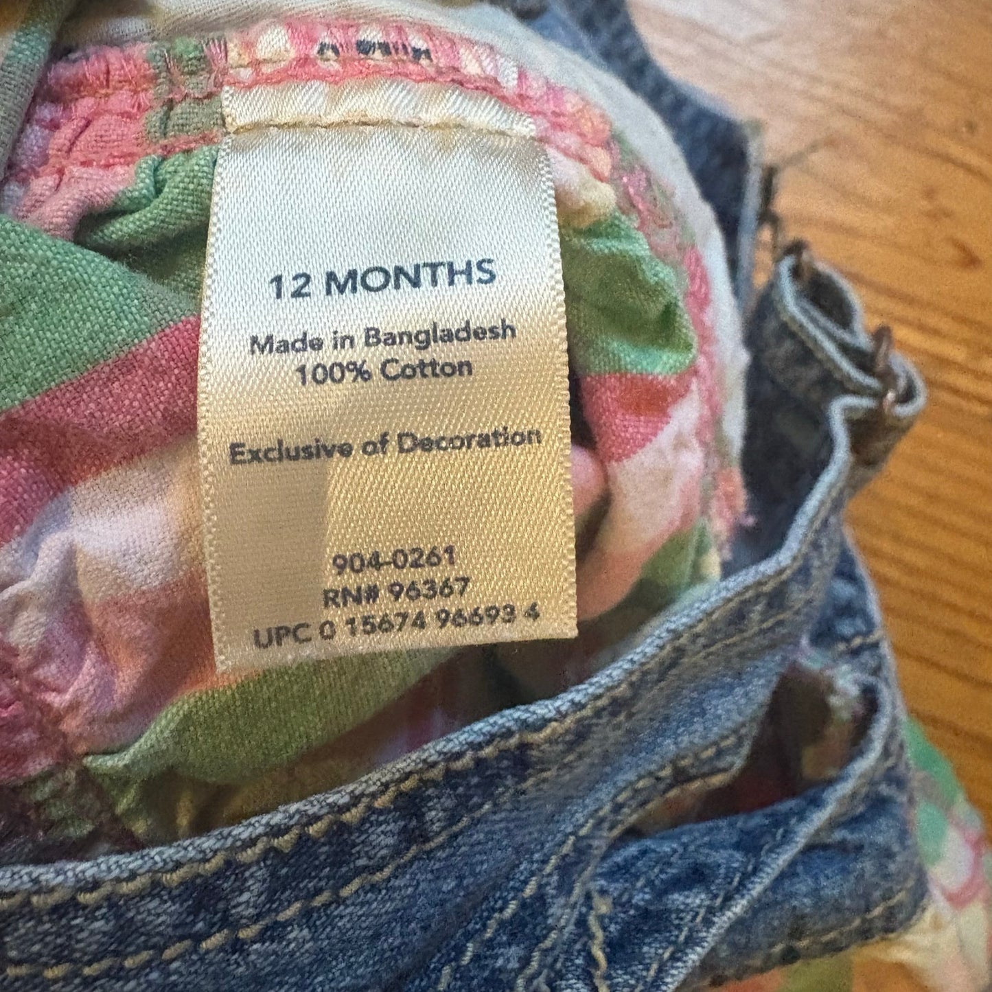 OshKosh B'gosh 90s blue jean pink green plaid baby overall ruffle skirt SIZE 12M