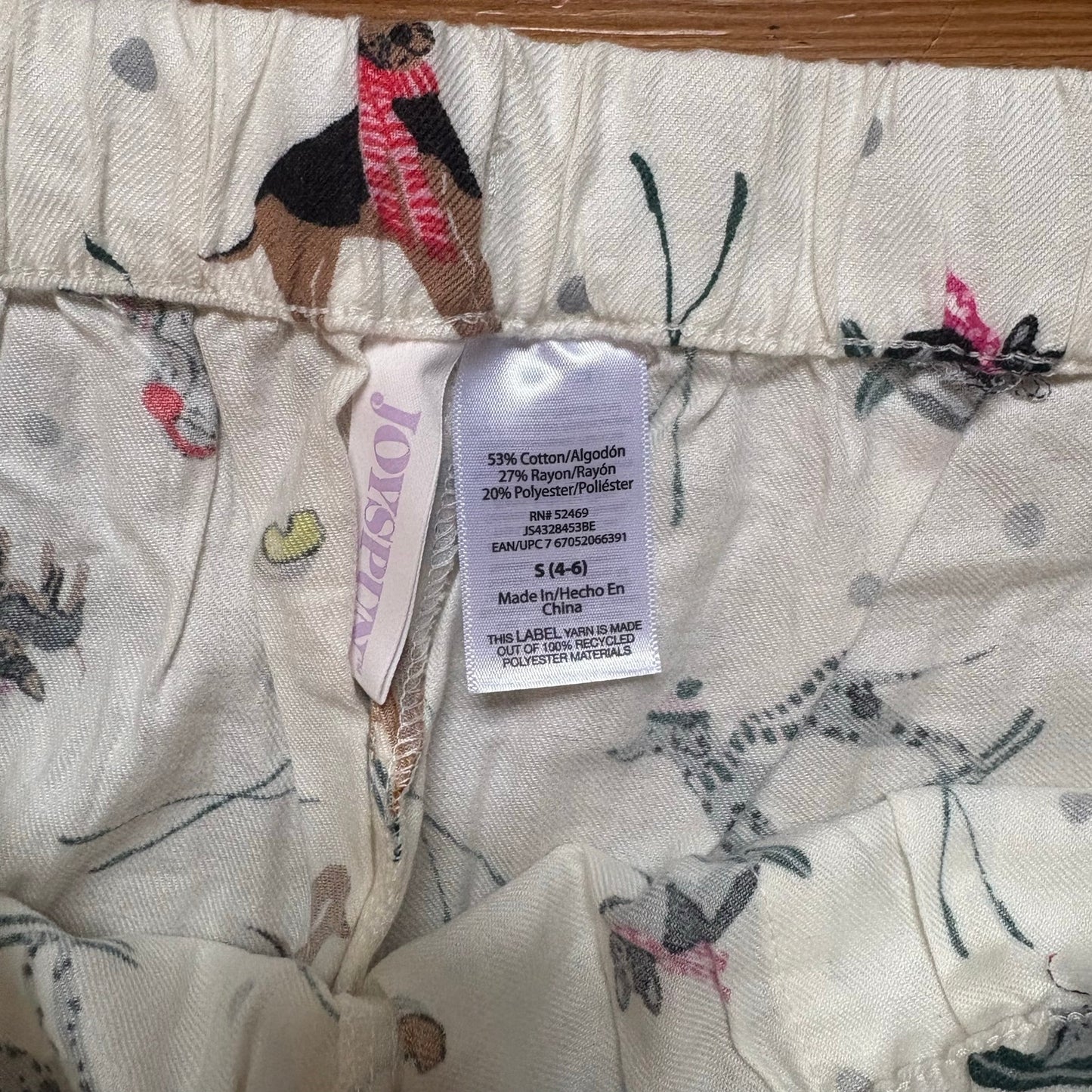 NWT Joyspun white dog winter ski sledding drawstring sleep pants SIZE S