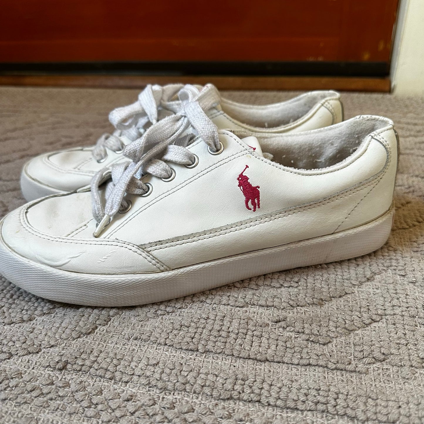 Polo Ralph Lauren vintage white leather low top pink pony sneakers SIZE 10