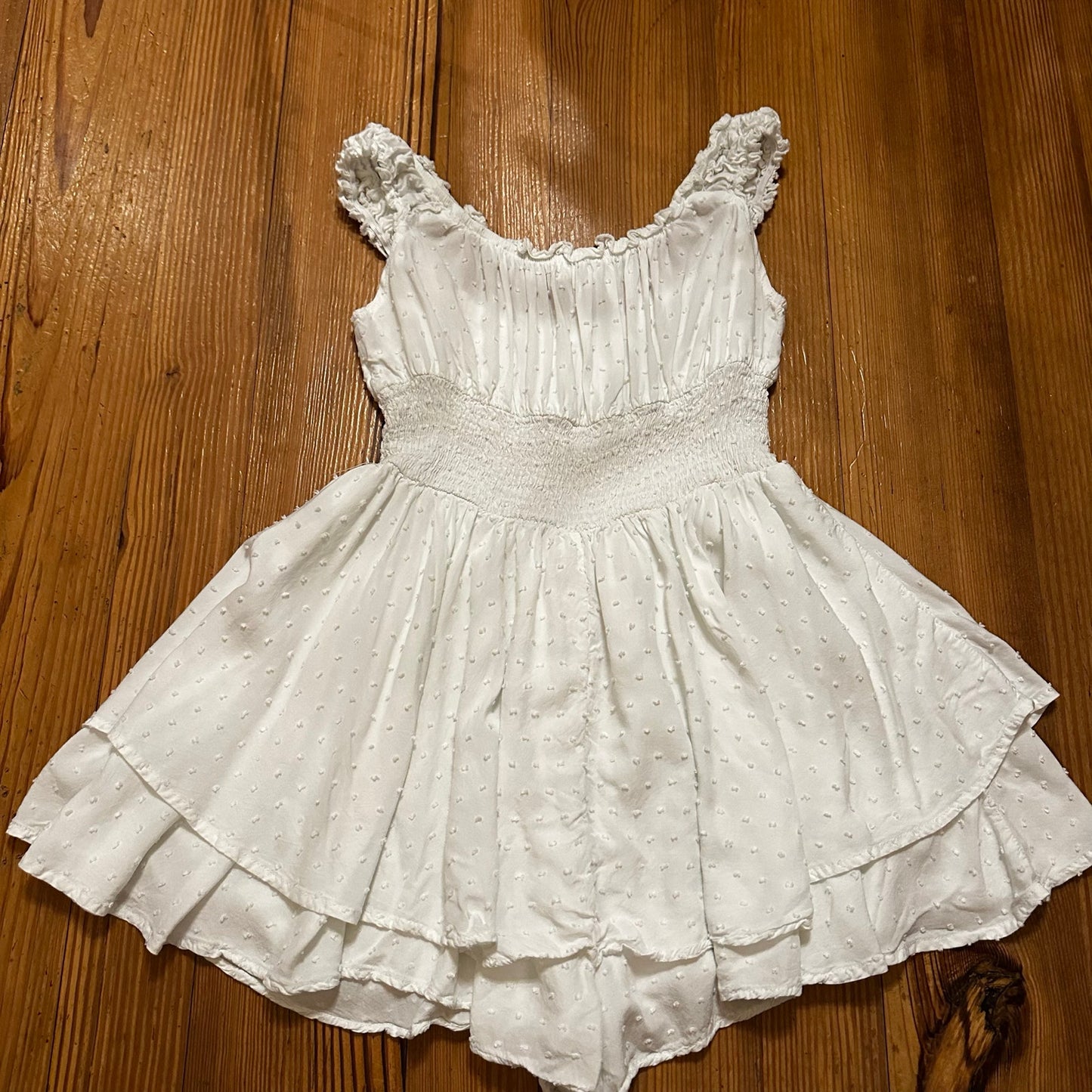 Urban Outfitters white tiered ruffle ruched waist romper SIZE S