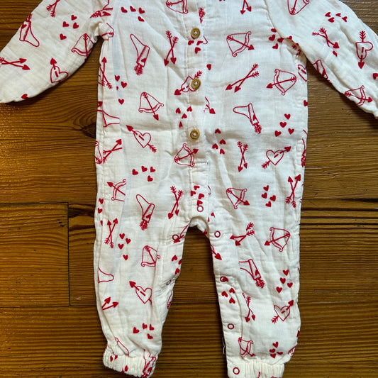 Cat & Jack white red Valentine button snap one piece SIZE 6-9M