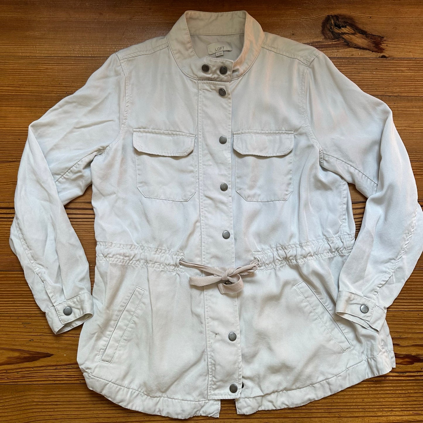 LOFT cream long sleeve full zip snap utility jacket SIZE M