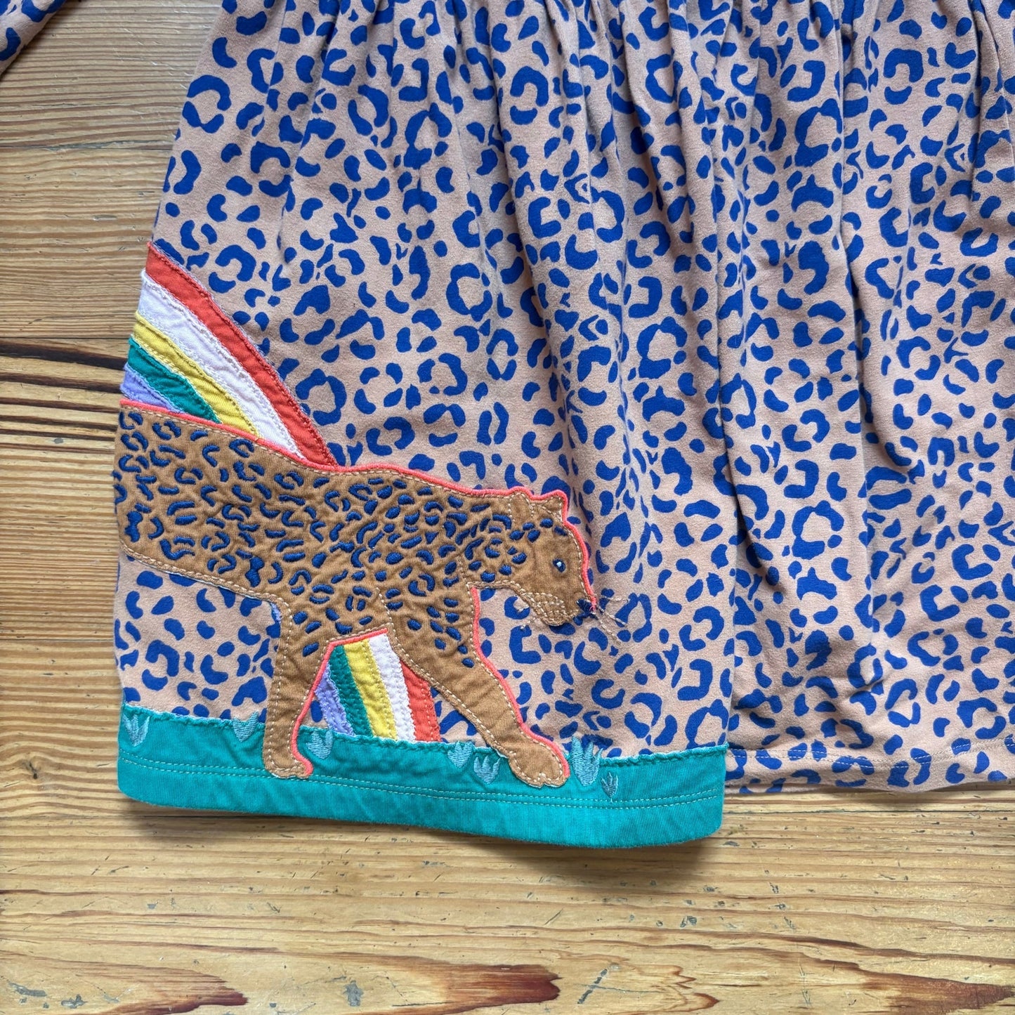 Boden cheetah print animal rainbow embroidered long sleeve girls dress SIZE 7