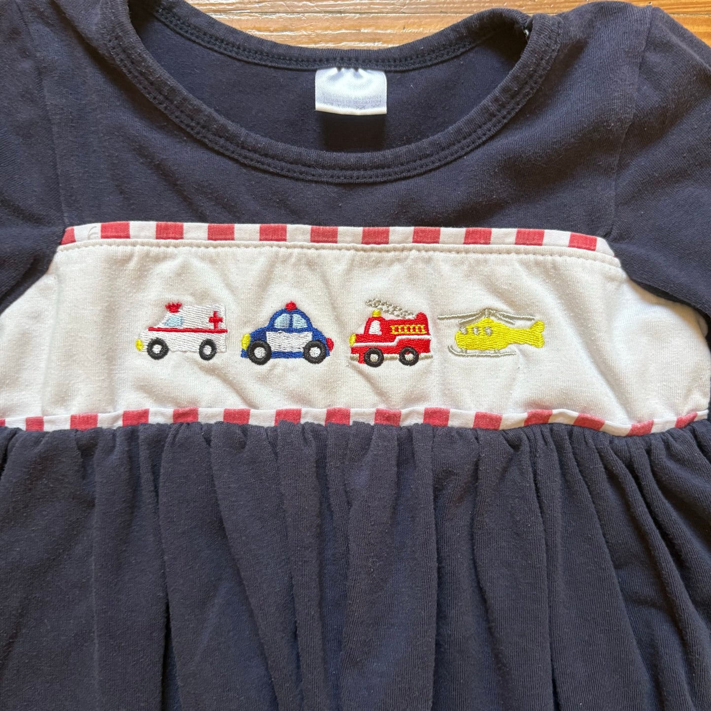 Boutique blue long sleeve ruffle first responders vehicle toddler shirt SIZE 3T