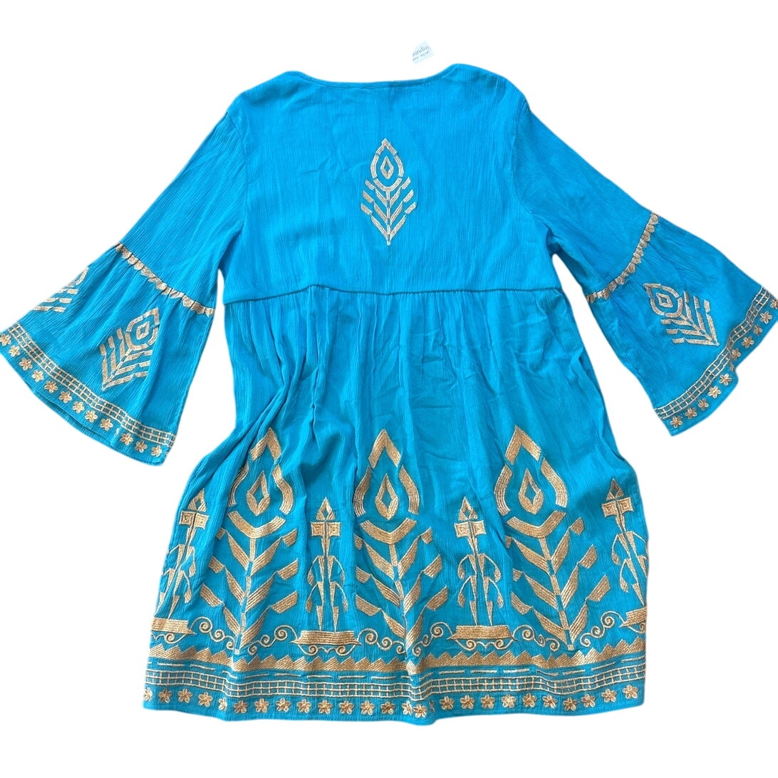 NWT Soft Surroundings Zaneta turquoise blue gold embroidered dress SIZE L
