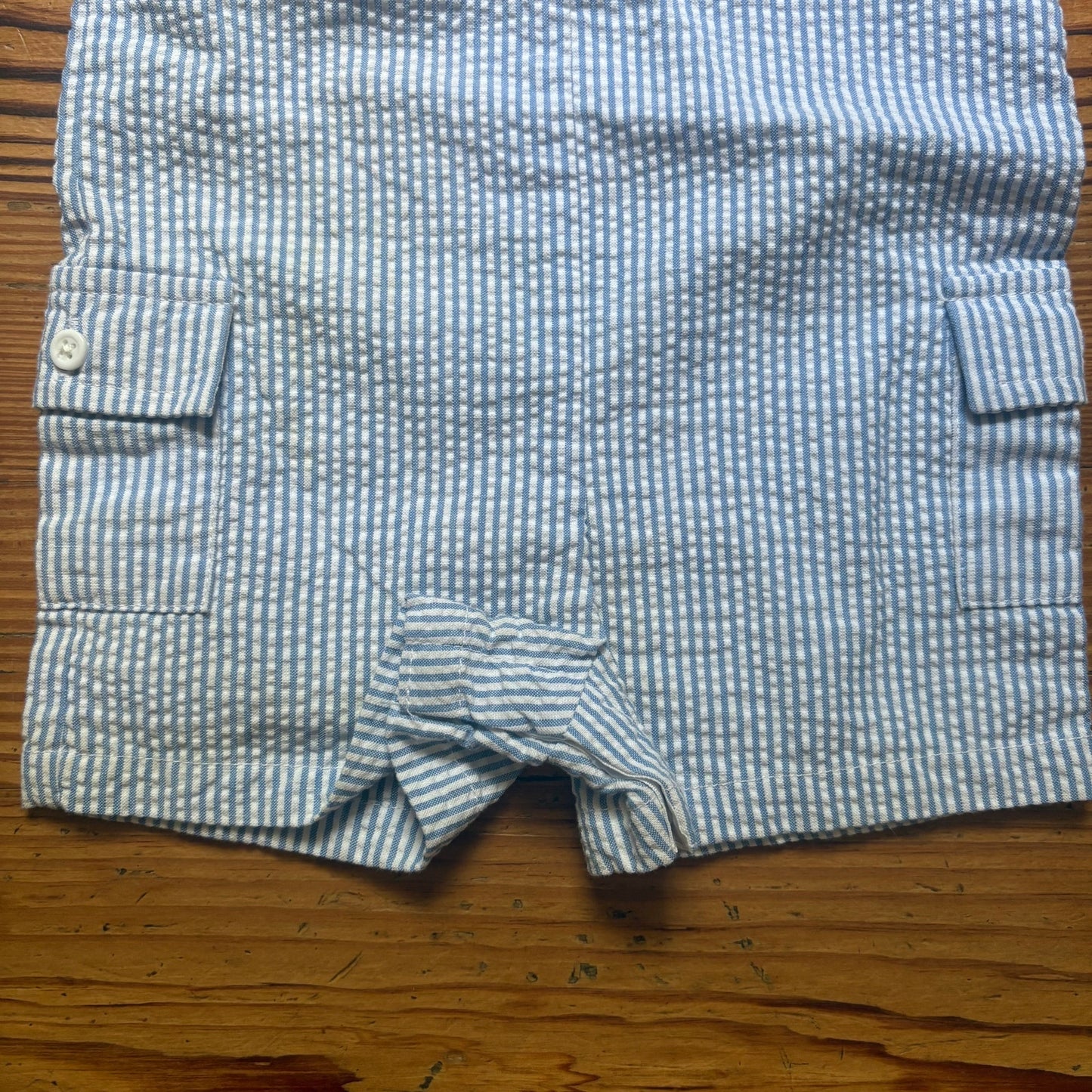 Good Lad blue white seersucker American flag baby overalls SIZE 3-6M