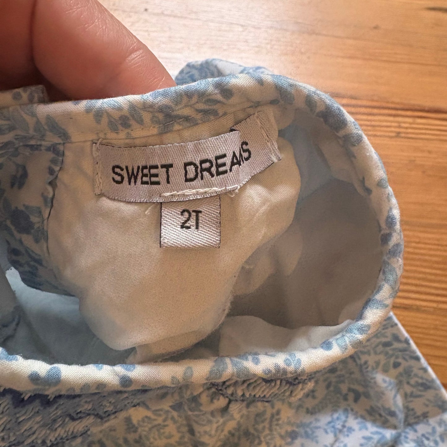 Sweet Dreams blue white toile smocked floral short sleeve dress SIZE 2T