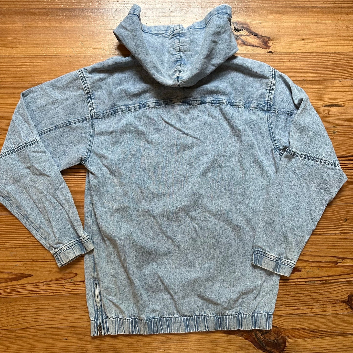 Jack & Jones light wash denim hooded quarter zip sweatshirt SIZE L