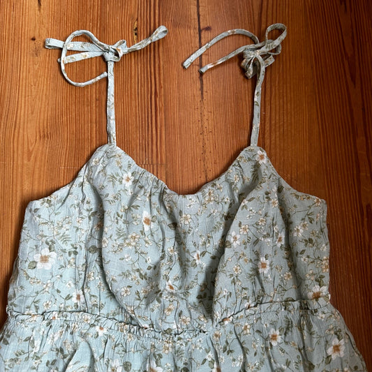 E & M green floral ruffle tiered midi dress SIZE L