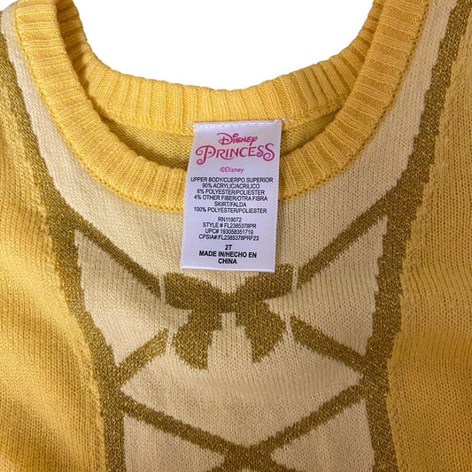Disney Beauty and the Beast yellow Belle tutu short sleeve sweater dress SIZE 2T