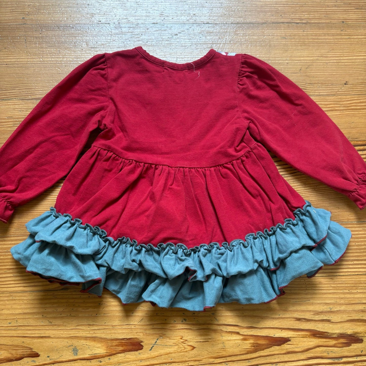 Marie Nicole red gray Christmas holiday long sleeve ruffle shirt SIZE S