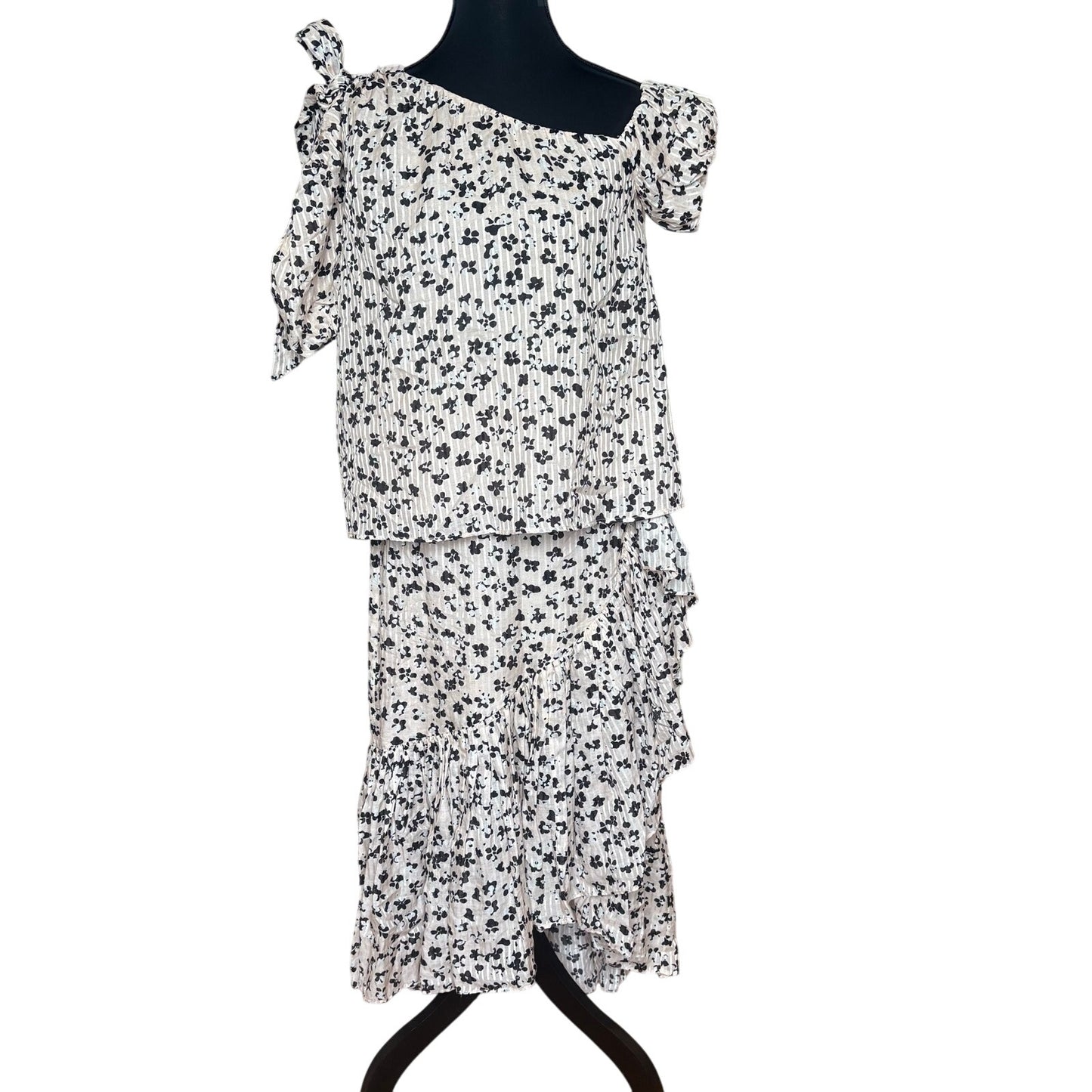 Ulla Johnson silk set ruffled black white floral pleated skirt and blouse SIZE 2