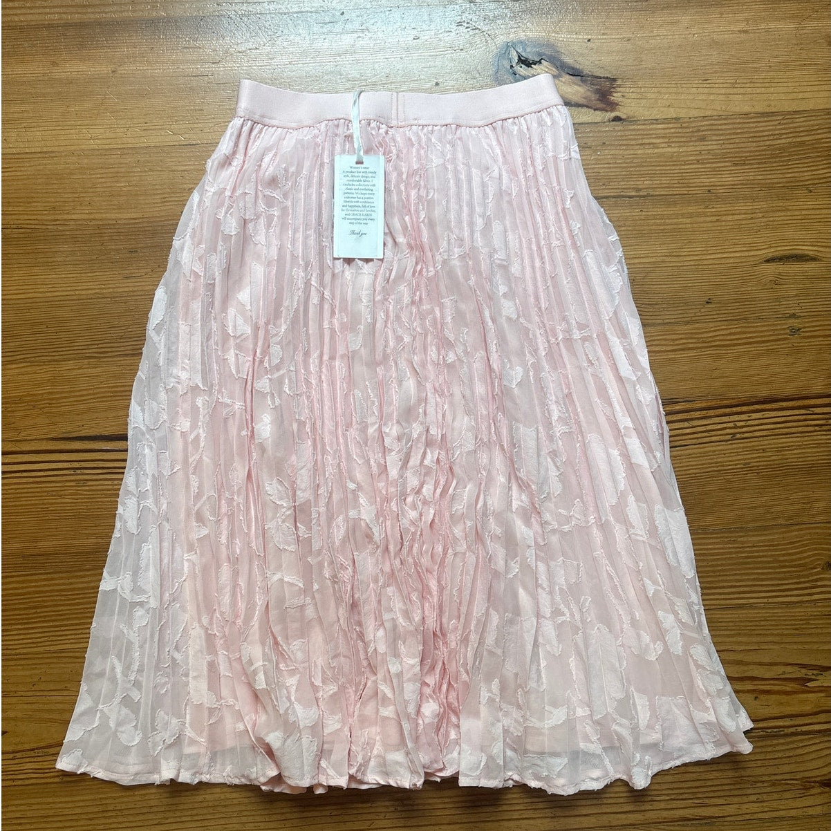 NWT Grace Karin light pink floral pleated elastic waist midi skirt SIZE M