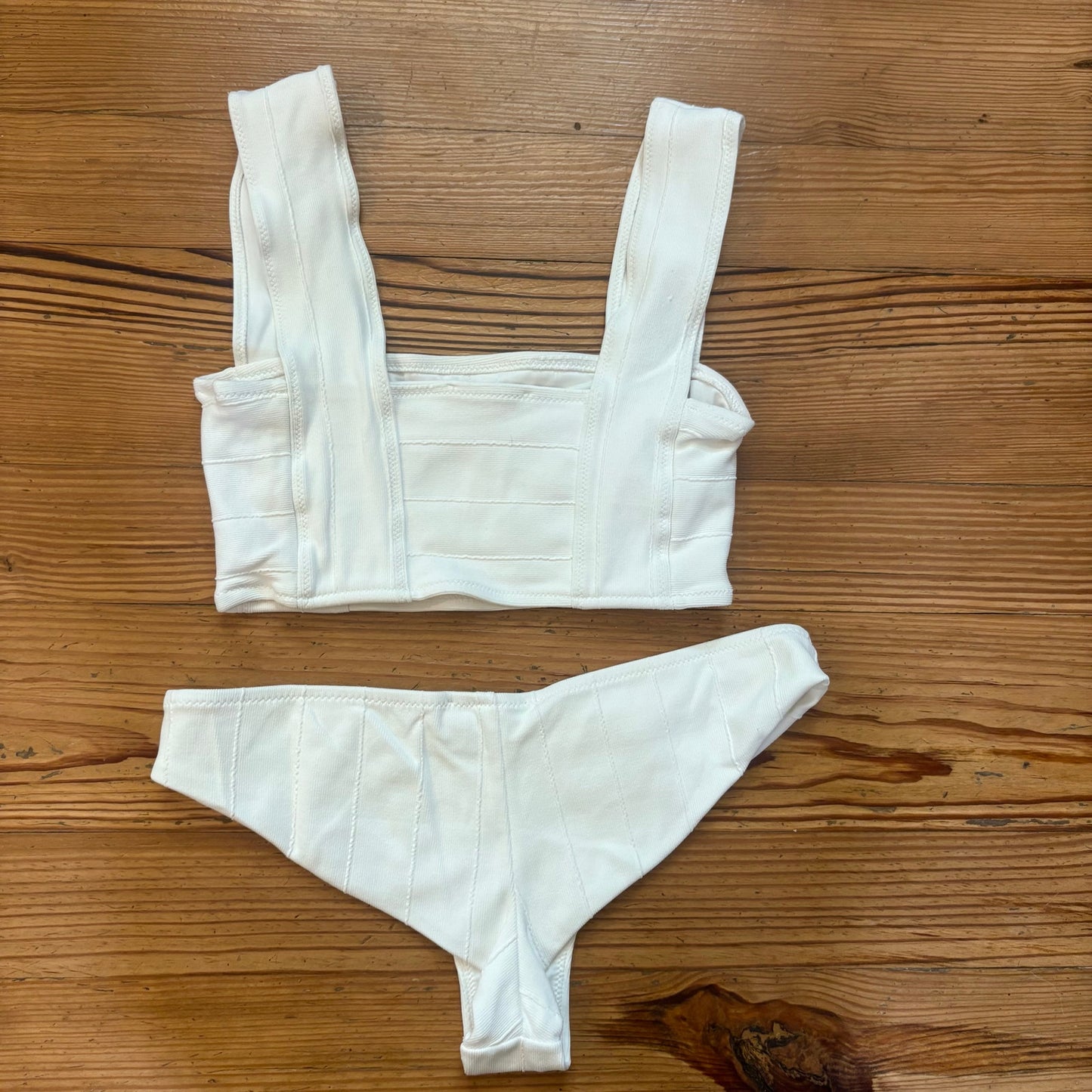 Zara white banded tank cheeky 2 piece swimsuit SIZE Top M, Bottom L