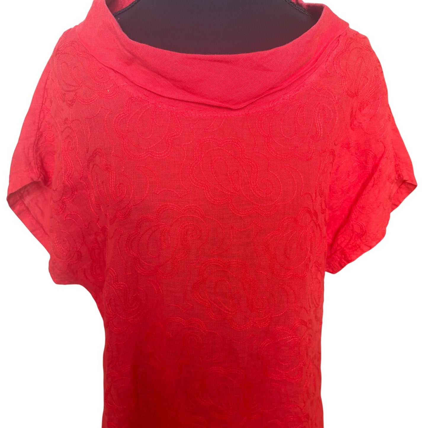 Lungo L'arno red cowl neck linen floral stitching maxi dress SIZE L