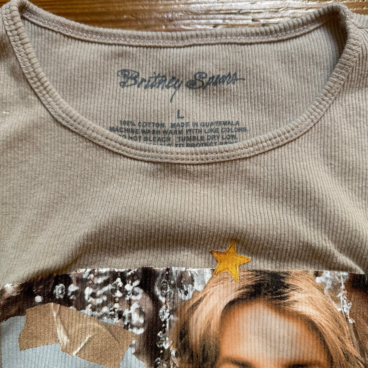Britney Spears Lucky tan ribbed graphic y2k tank shirt SIZE L