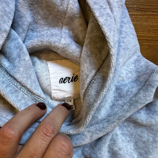 Aerie light gray oversized hooded cropped sweater SIZE L