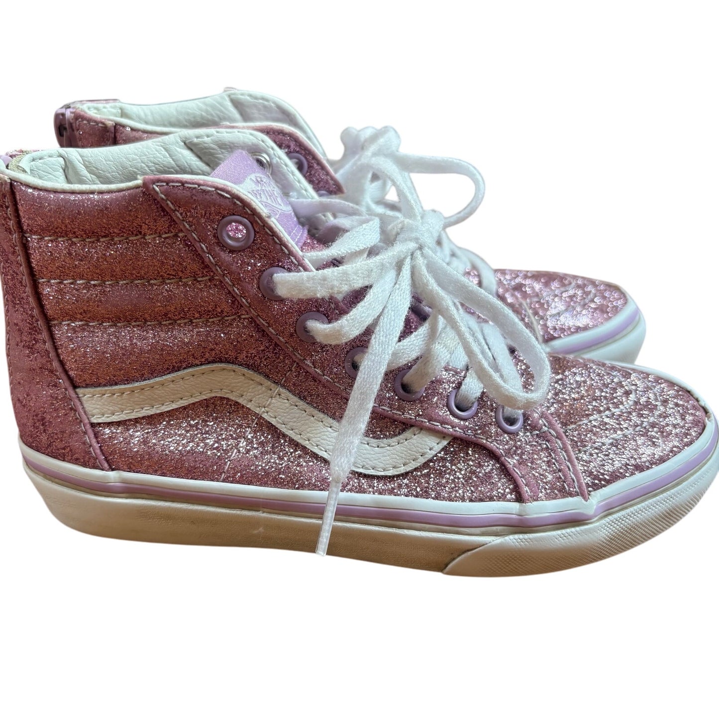 VANS pink glitter lace zip side high top girls sneakers SIZE 1.5